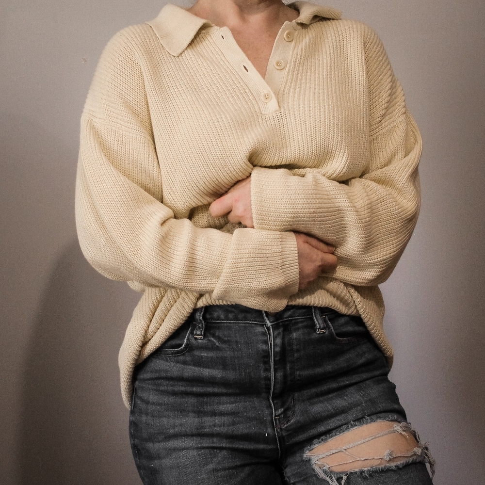 VINTAGE CHUNKY OVERSIZED CREAM KNIT SWEATER